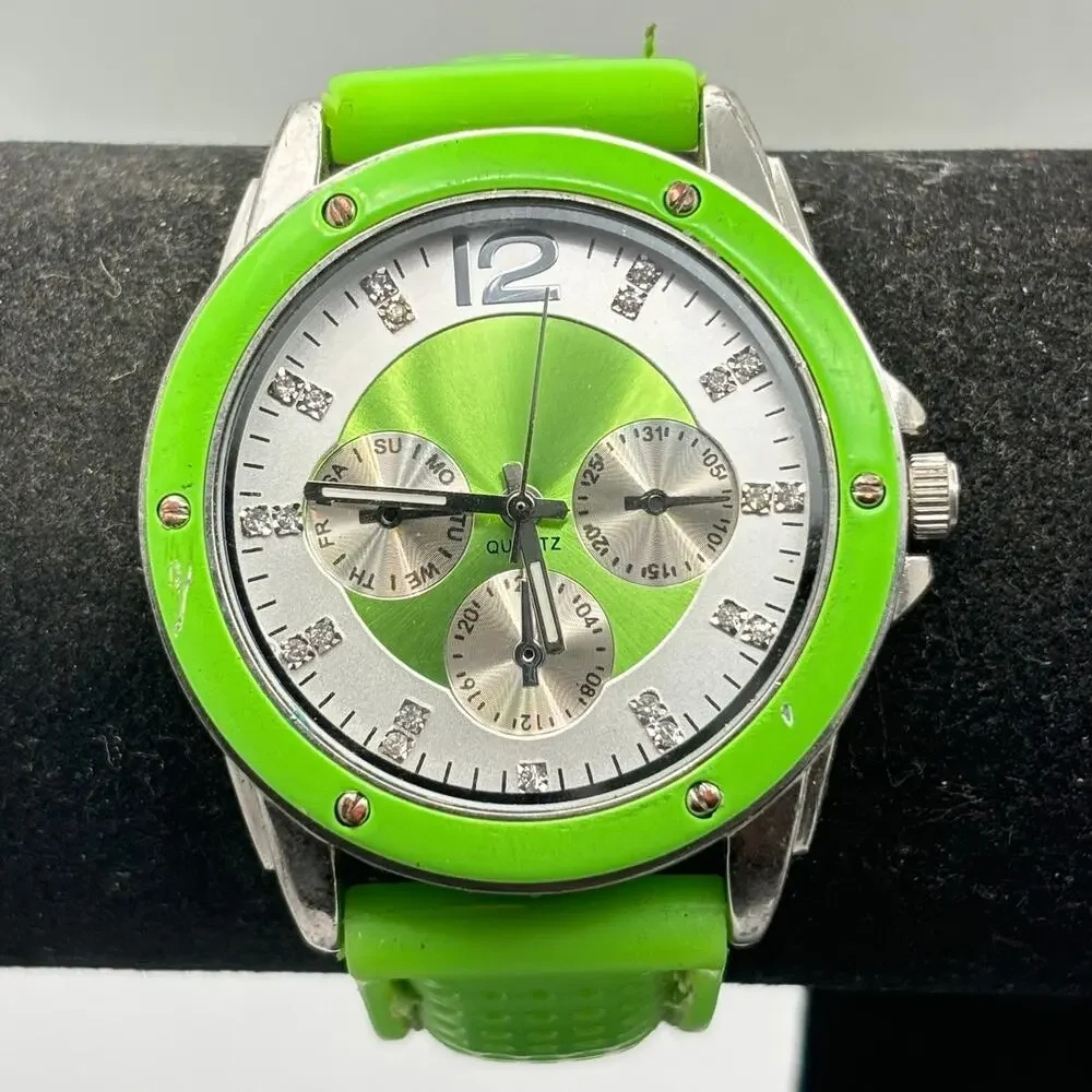 Silver & Green Men's Watch